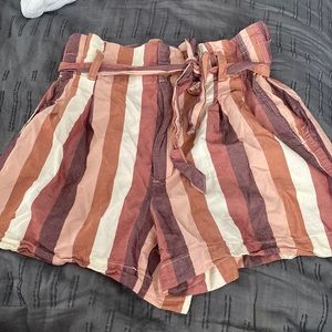 Madewell Paperbag Shorts in Rainbow Stripe Mulled Wine